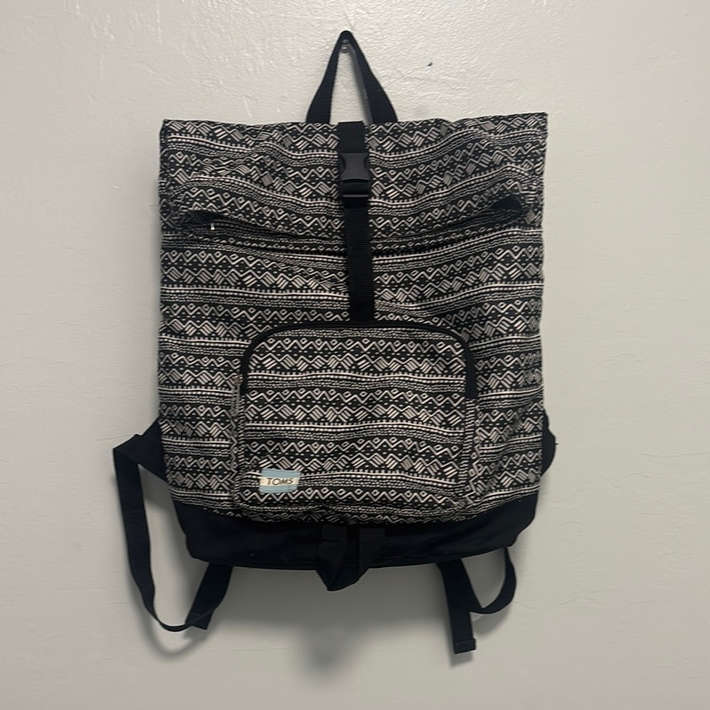 TOMS Black and White Patterned Backpack
